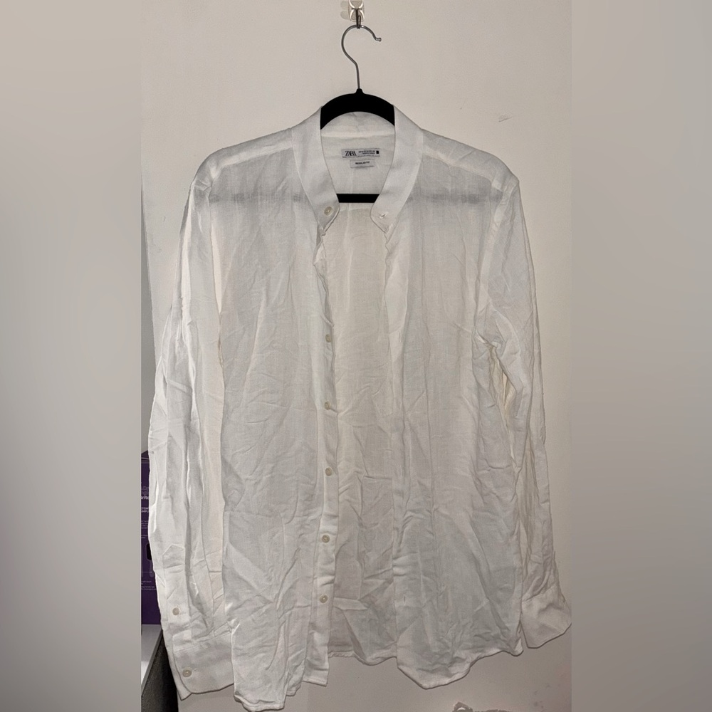 white zara linen shirt